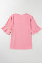 Plus Size V-Neck Half Sleeve Blouse - Plus Size Shirts by Trendsi | Available at Handbags Specialist Headquarter