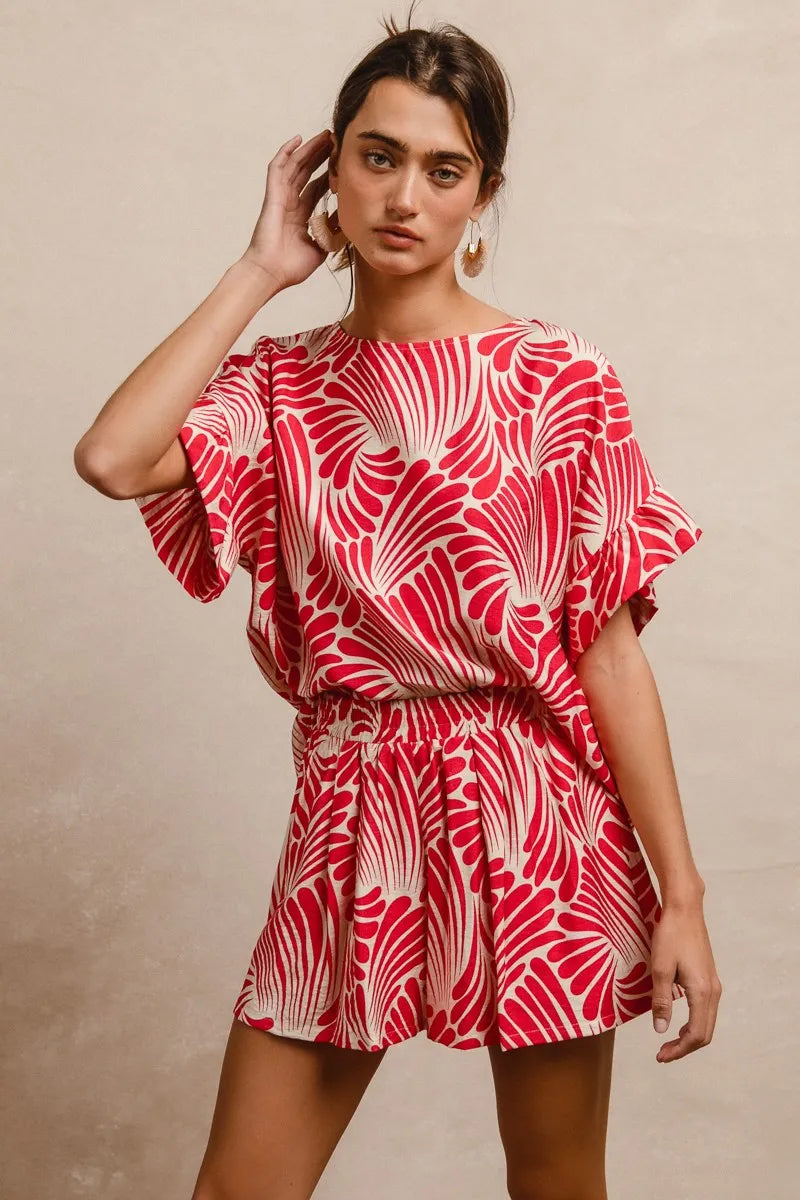 BiBi Print Woven Ruffled Sleeves Top - Tops by Trendsi | Available at Handbags Specialist Headquarter