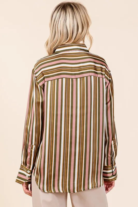 Mittoshop Striped Button Down Satin Shirt - Women's Down Shirt Tops by Trendsi | Available at Handbags Specialist Headquarter