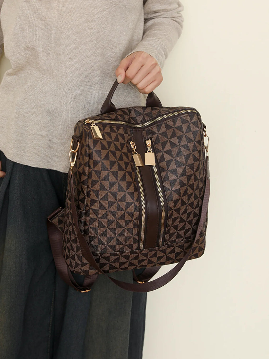 Geometric Pattern Backpack Bag - Leather Backpack Bag by Trendsi | Available at Handbags Specialist Headquarter