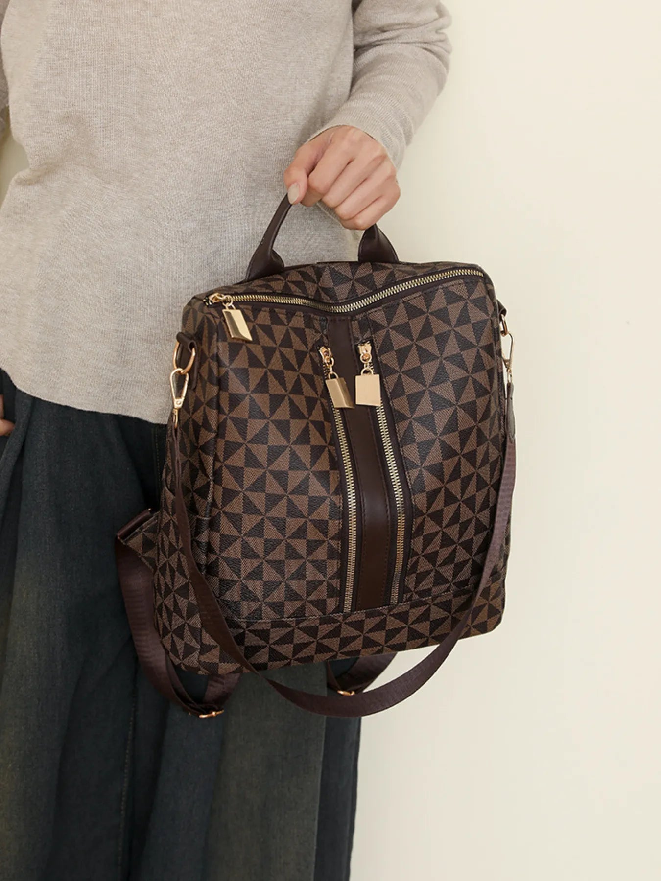 Geometric Pattern Backpack Bag - Leather Backpack Bag by Trendsi | Available at Handbags Specialist Headquarter