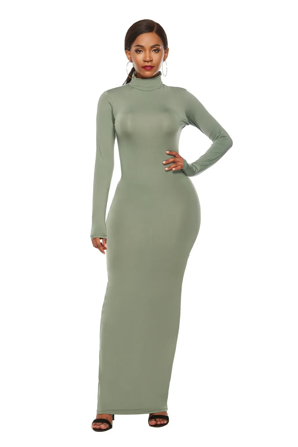Mock Neck Long Sleeve Maxi Slim Dress - Maxi Dress by Trendsi | Available at Handbags Specialist Headquarter