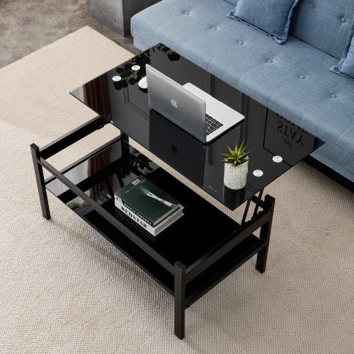 Elevate: Sleek 2-Layer Black Glass Coffee Table - decor by Trendsi | Available at Handbags Specialist Headquarter