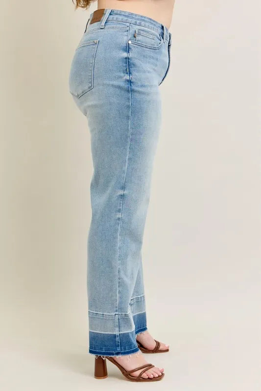Judy Blue Full Size Mr Release Hem Wide Leg Jeans Plus Size - Women / Jeans & Denim by Trendsi | Available at Handbags Specialist Headquarter