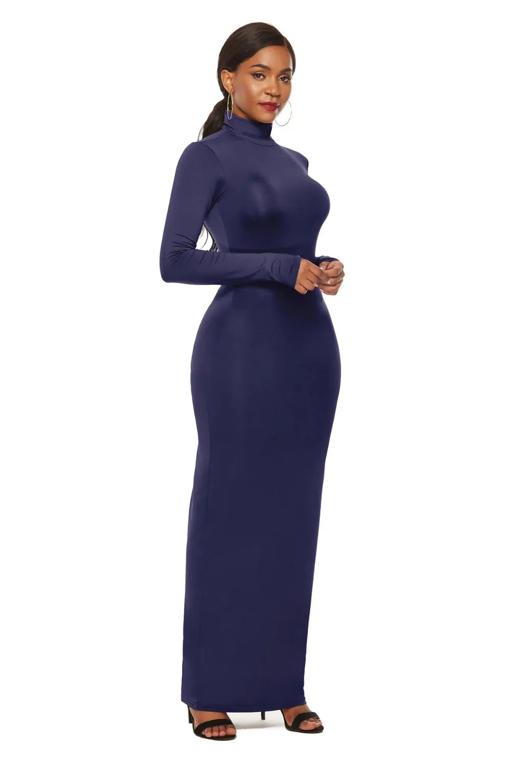 Mock Neck Long Sleeve Maxi Slim Dress - Maxi Dress by Trendsi | Available at Handbags Specialist Headquarter