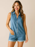 Zip Front Sleeveless Denim Romper - Women / Jeans & Denim by Trendsi | Available at Handbags Specialist Headquarter