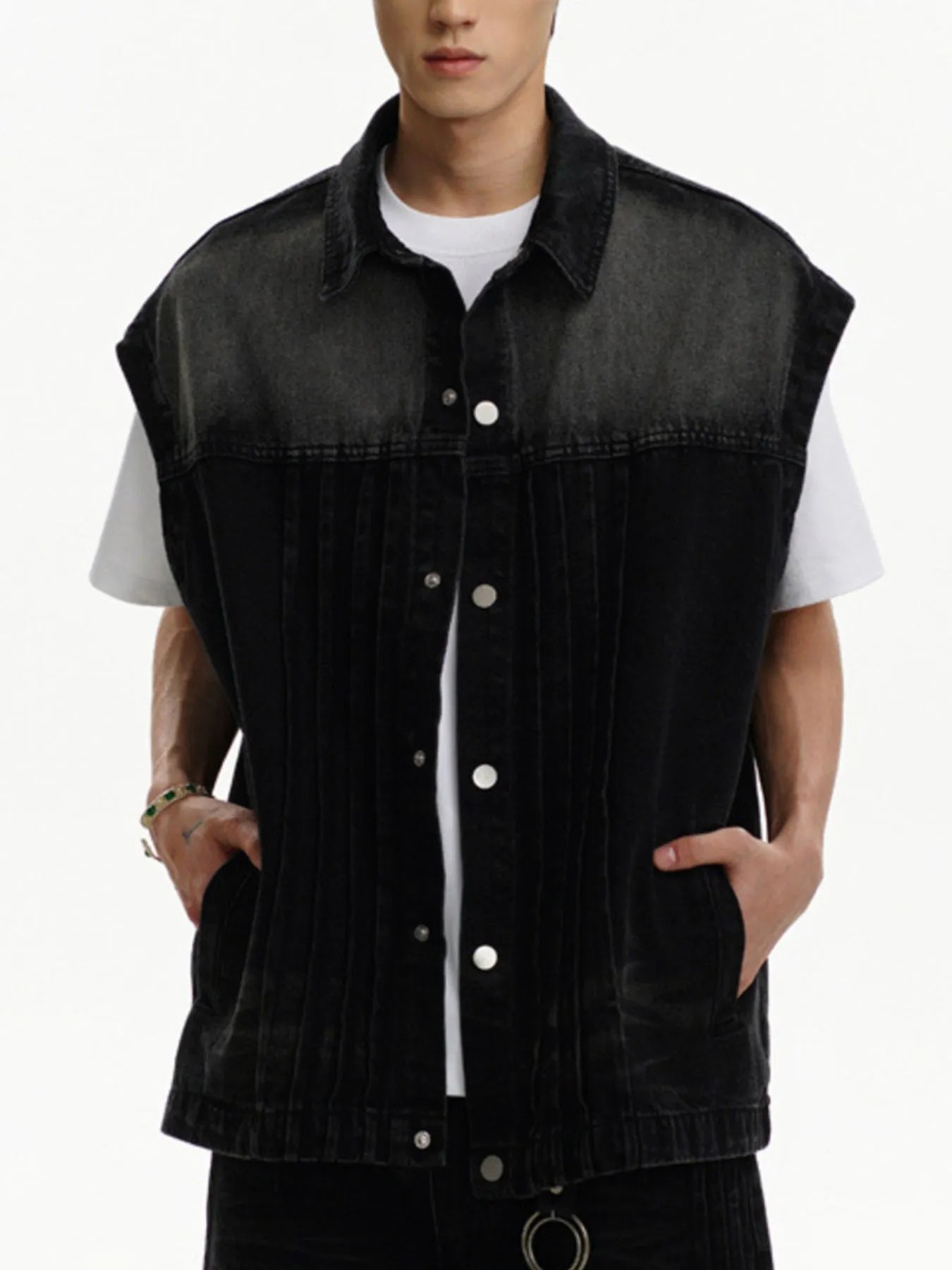 Men's Plus Size Sleeveless Vintage Washed Denim Jacket - Men's jackets by Trendsi | Available at Handbags Specialist Headquarter