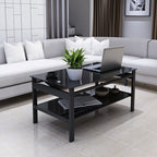 Elevate: Sleek 2-Layer Black Glass Coffee Table - decor by Trendsi | Available at Handbags Specialist Headquarter