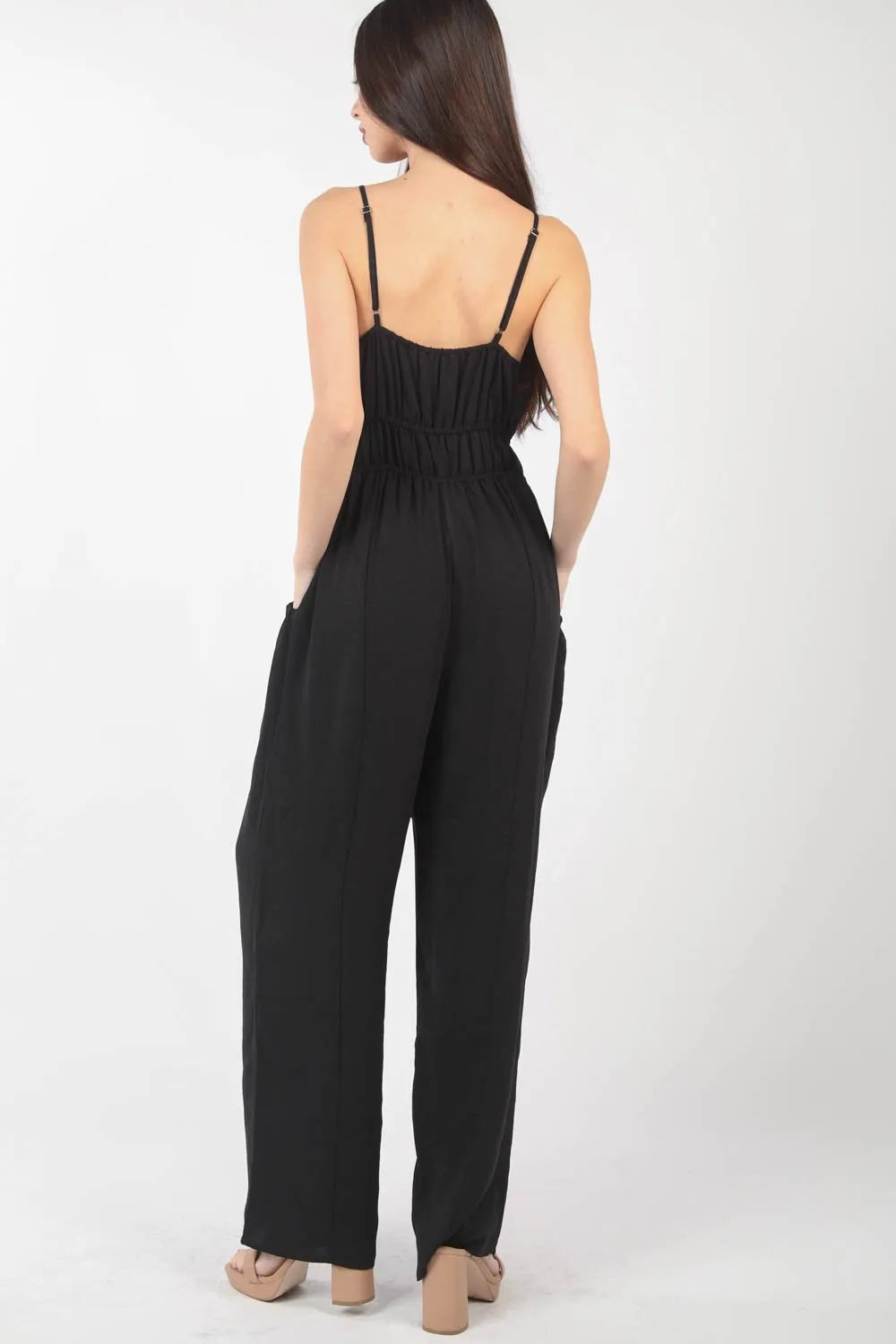 VERY J Pintuck Detail Woven Sleeveless Jumpsuit - Sleepwear by Trendsi | Available at Handbags Specialist Headquarter