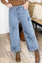 Bowknot Decor Cargo Jeans - Women / Jeans & Denim by Trendsi | Available at Handbags Specialist Headquarter