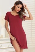 Round Neck Short Sleeve Lounge Dress - Sleepwear by Trendsi | Available at Handbags Specialist Headquarter