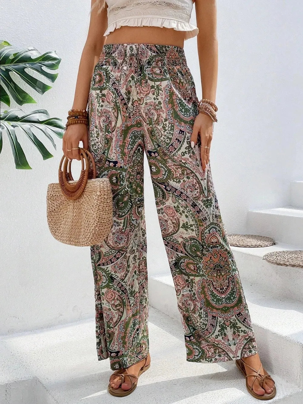 Printed Wide Leg Pants - Women Pants by Trendsi | Available at Handbags Specialist Headquarter