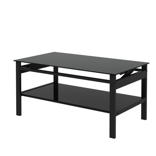 Elevate: Sleek 2-Layer Black Glass Coffee Table - decor by Trendsi | Available at Handbags Specialist Headquarter