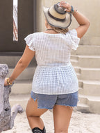 Plus Size V-Neck Cap Sleeve Blouse - Plus Size Shirts by Trendsi | Available at Handbags Specialist Headquarter