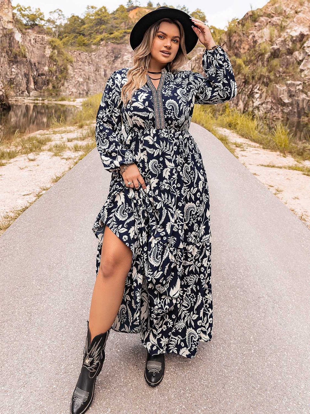 Plus Size Long Sleeve Maxi Dress - Dresses by Trendsi | Available at Handbags Specialist Headquarter