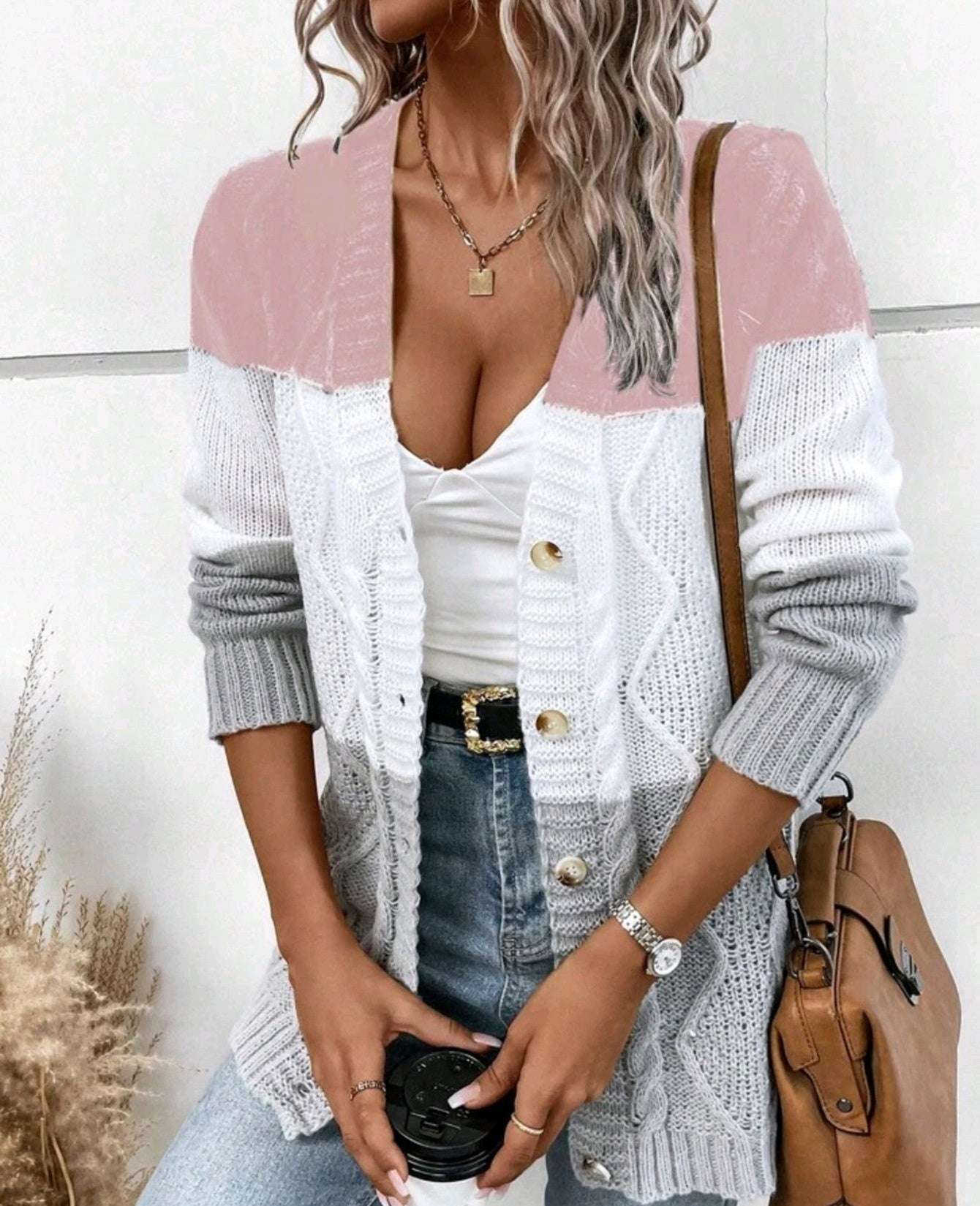 DualTone Cozy Button-Up Sweater - Women's sweatshirts by Trendsi | Available at Handbags Specialist Headquarter