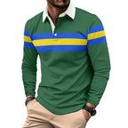 Men's Full Size Collared Contrast Striped Polo Plus Size - Men's Polo shirt by Trendsi | Available at Handbags Specialist Headquarter