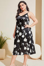 Plus Size Floral Lace Trim Side Slit Night Dress - Sleepwear by Trendsi | Available at Handbags Specialist Headquarter