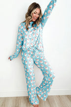 Santa Print Long Sleeve Top and Pants Lounge Set - Sleepwear by Trendsi | Available at Handbags Specialist Headquarter