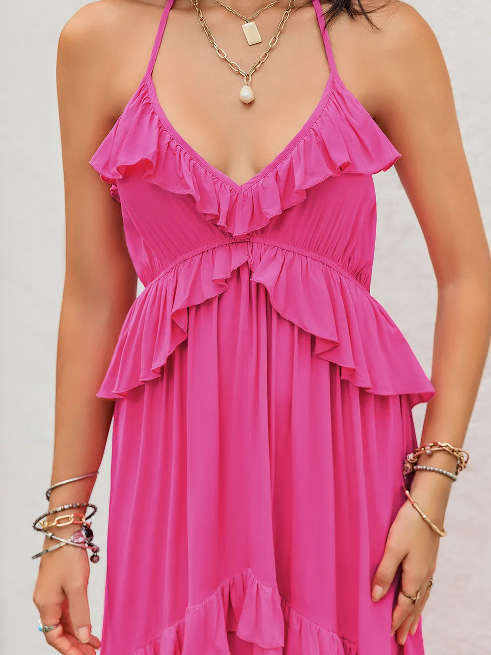 Ruffled Halter Neck Maxi Dress - Maxi Dress by Trendsi | Available at Handbags Specialist Headquarter