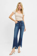 RISEN Full Size High Rise Crop Bootcut Fray Hem Jeans Plus Size - Women / Jeans & Denim by Trendsi | Available at Handbags Specialist Headquarter