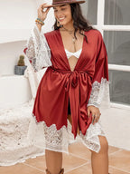 Plus Size Lace Patchwork Tie Front Robe - Sleepwear by Trendsi | Available at Handbags Specialist Headquarter