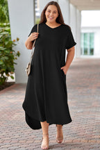 Plus Size V-Neck Short Sleeve Maxi Dress - Dresses by Trendsi | Available at Handbags Specialist Headquarter