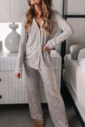 Leopard Button Down Long Sleeve Top and Pants Lounge Set - Sleepwear by Trendsi | Available at Handbags Specialist Headquarter