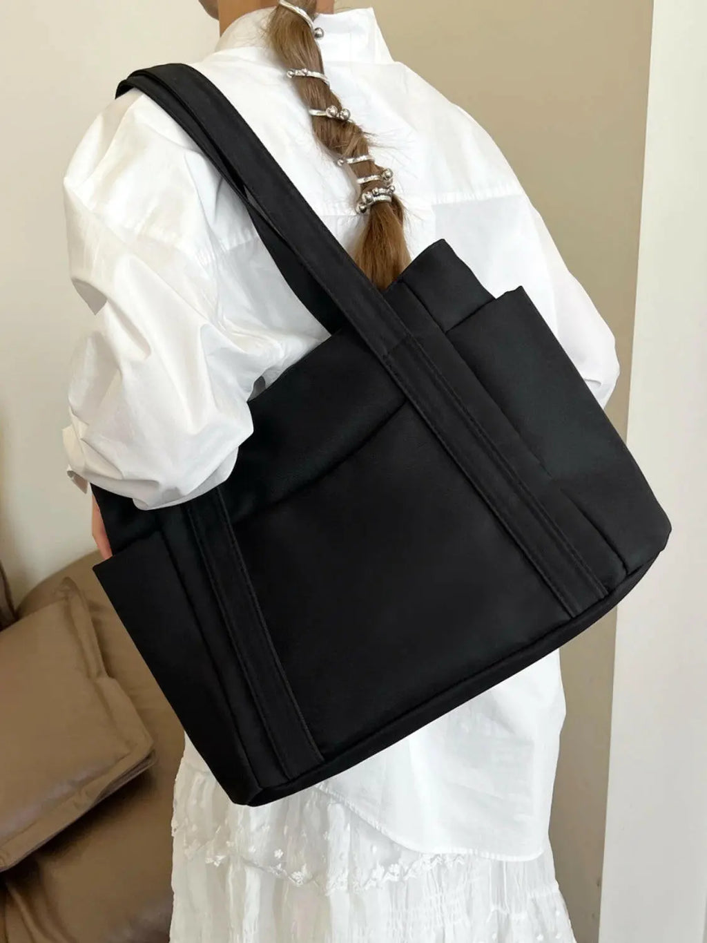 Oxford Cloth Tote Bag with Zipper - Tote Bag by Trendsi | Available at Handbags Specialist Headquarter