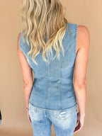 Sleeveless Button-Front Denim Vest - Women / Jeans & Denim by Trendsi | Available at Handbags Specialist Headquarter