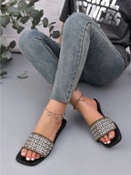 Rhinestone Embellished Open Toe Slide Sandals - Women Sandals by Trendsi | Available at Handbags Specialist Headquarter