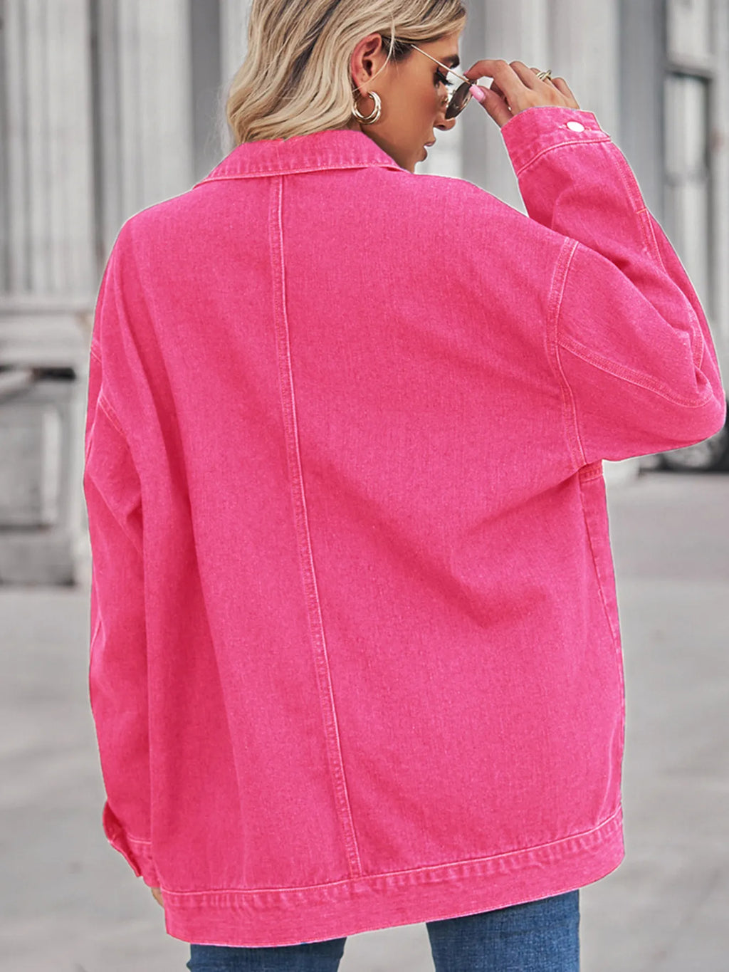 Button Up Long Sleeve Denim Jacket - Tops by Trendsi | Available at Handbags Specialist Headquarter