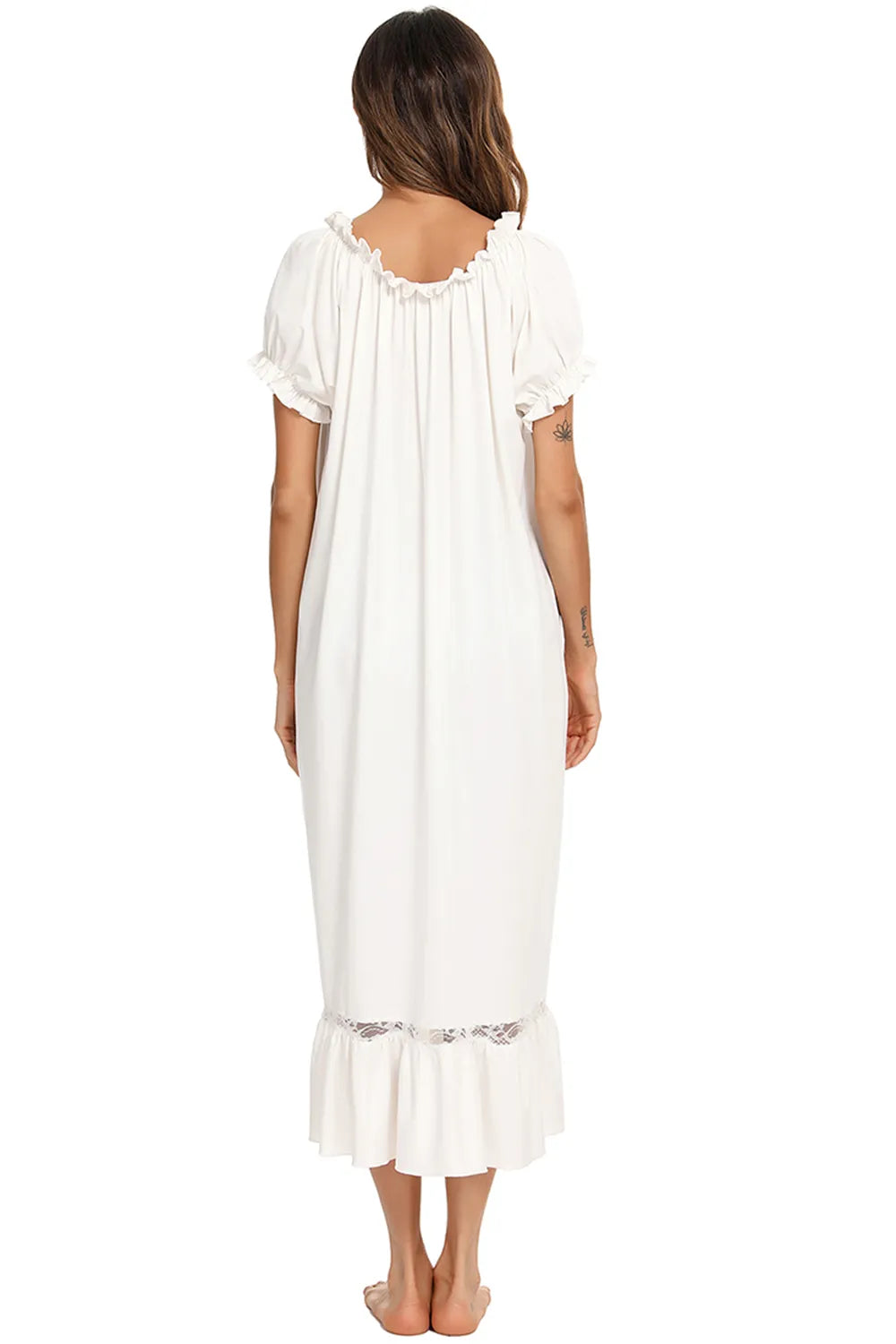 Lace Detail Short Sleeve Lounge Dress - Sleepwear by Trendsi | Available at Handbags Specialist Headquarter