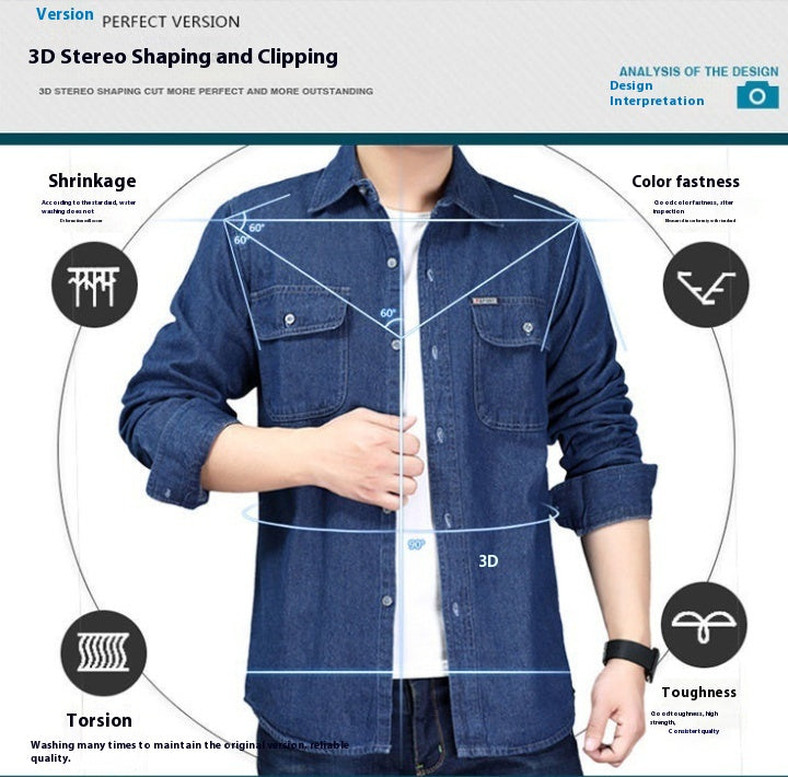 Autumn Ease: Men's Soft Denim Long Sleeve Coat