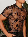 Men's Full Size Round Neck Short Sleeve Sheer Top Plus Size - mens-shirts by Trendsi | Available at Handbags Specialist Headquarter