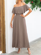 Off-Shoulder Slit Maxi Dress - Maxi Dress by Trendsi | Available at Handbags Specialist Headquarter