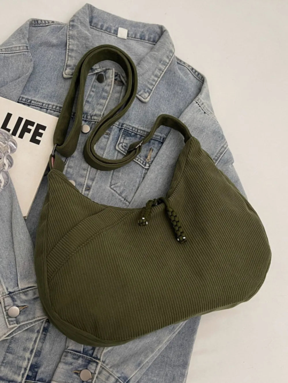 Ribbed Adjustable Strap Shoulder Bag - Handbags by Trendsi | Available at Handbags Specialist Headquarter