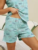 Printed Round Neck Top and Shorts Lounge Set - sleepwear by Trendsi | Available at Handbags Specialist Headquarter