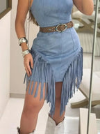 Fringe Square Neck Bodycon Mini Dress - Maxi Dress by Trendsi | Available at Handbags Specialist Headquarter