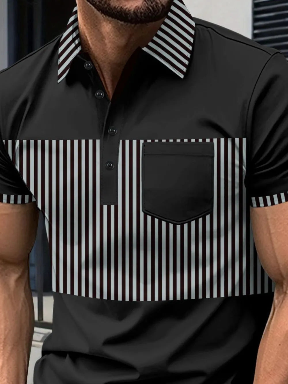 Men's Full Size Collared Contrast Striped Polo Plus Size - Men's Polo shirt by Trendsi | Available at Handbags Specialist Headquarter