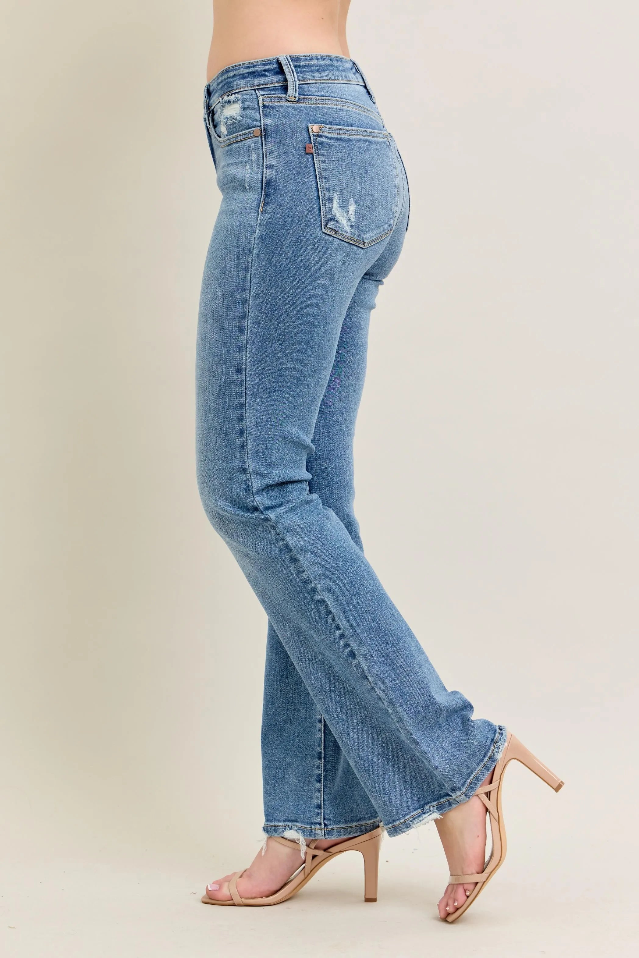 Judy Blue Full Size Mid Rise Wash Destroy Hem Bootcut Jeans Plus Size - Women / Jeans & Denim by Trendsi | Available at Handbags Specialist Headquarter