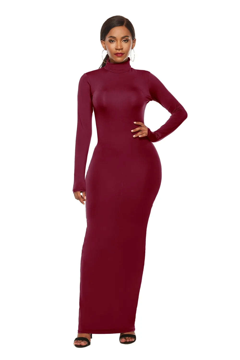 Mock Neck Long Sleeve Maxi Slim Dress - Maxi Dress by Trendsi | Available at Handbags Specialist Headquarter