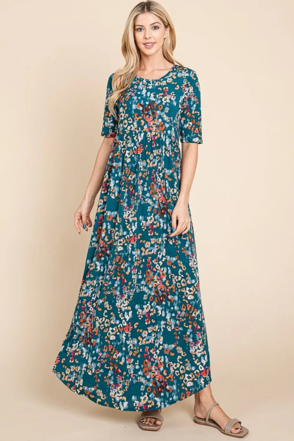 BOMBOM Printed Shirred Maxi Dress - Maxi Dress by Trendsi | Available at Handbags Specialist Headquarter