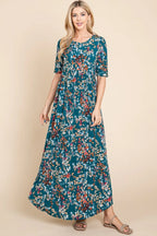 BOMBOM Printed Shirred Maxi Dress - Maxi Dress by Trendsi | Available at Handbags Specialist Headquarter