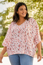 Plus Size Printed V-Neck Blouse - Plus Size Shirts by Trendsi | Available at Handbags Specialist Headquarter