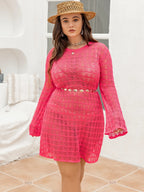 Plus Size Openwork Round Neck Mini Dress - Dresses by Trendsi | Available at Handbags Specialist Headquarter