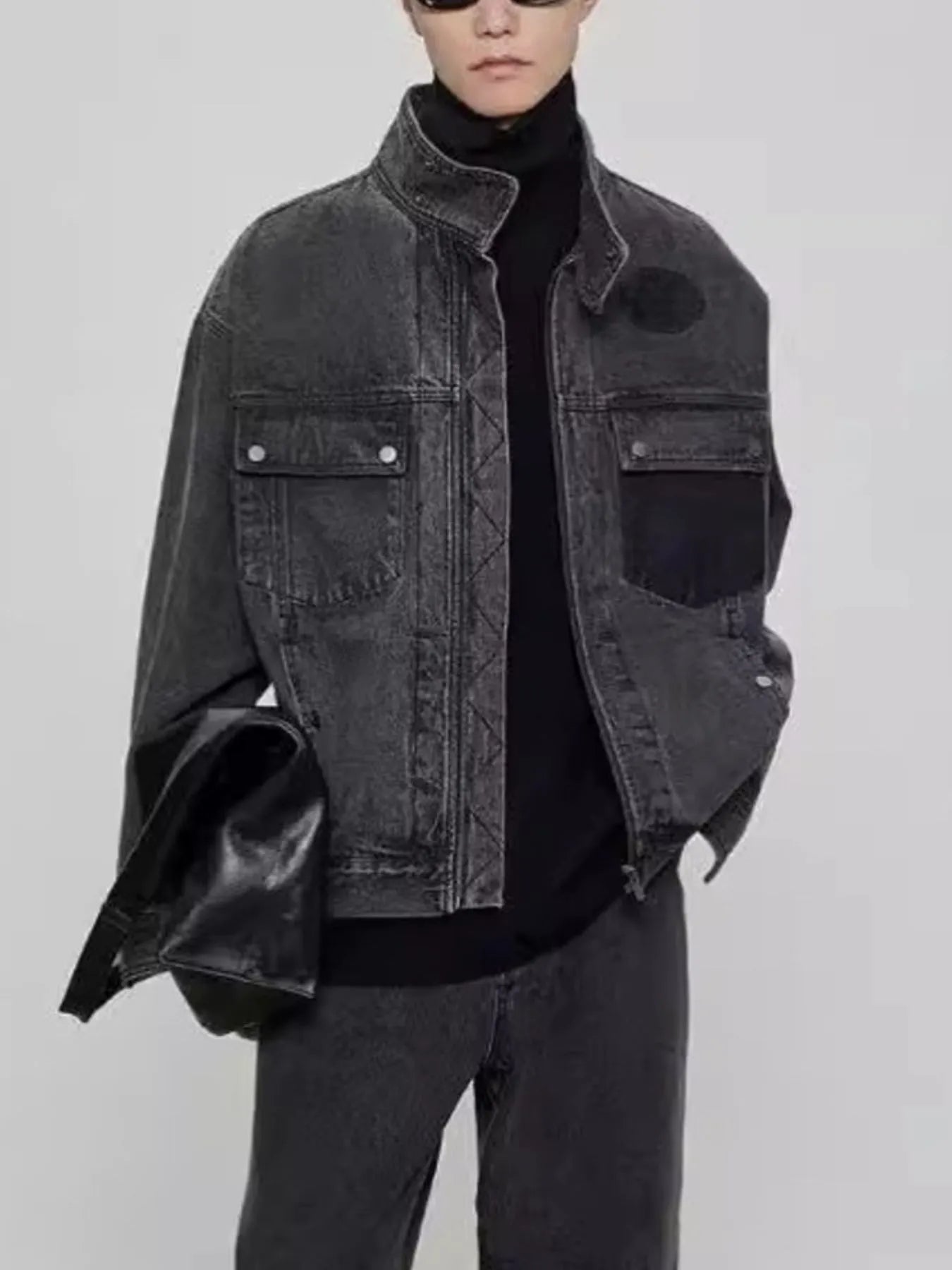 Men's Plus Size Washed Zip Up Denim Jacket - Men's jackets by Trendsi | Available at Handbags Specialist Headquarter