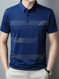 Men's Plus Size Striped Short Sleeve Casual Polo Shirt - Men's Polo shirt by Trendsi | Available at Handbags Specialist Headquarter