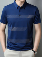Men's Plus Size Striped Short Sleeve Casual Polo Shirt - Men's Polo shirt by Trendsi | Available at Handbags Specialist Headquarter