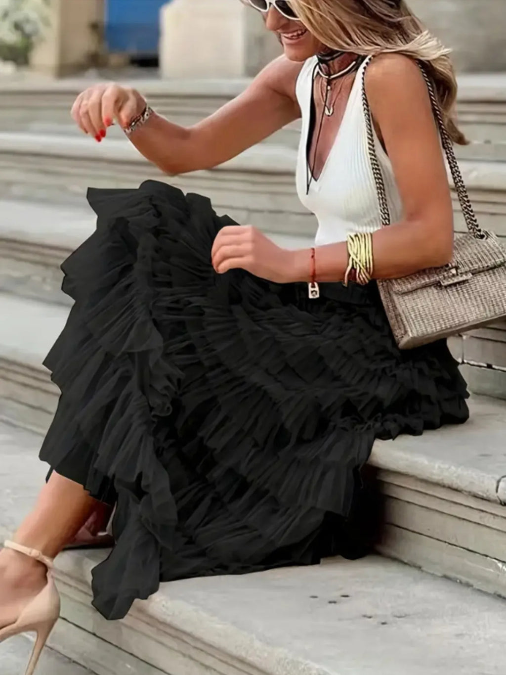 Layered Ruffle Maxi Skirt - Skirts by Trendsi | Available at Handbags Specialist Headquarter